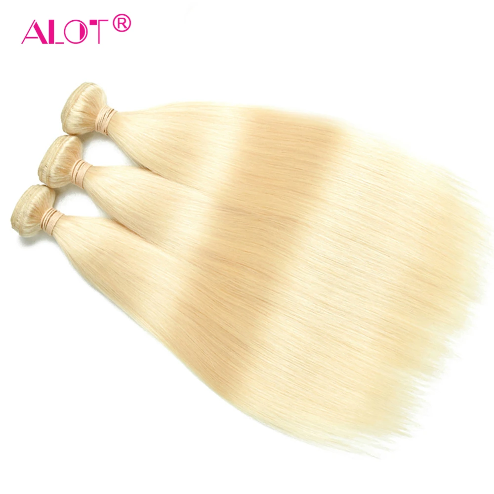 Alot Hair 613 Blonde Peruvian Straight 3 Bundles With Closure Blonde Human Hair Weave Bundles Peruvian Straight With 4x4 Closure