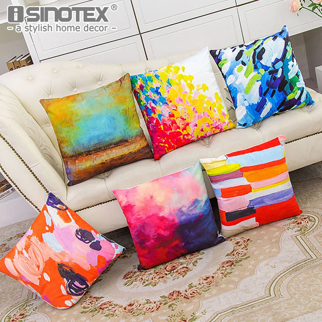 Colorful Paint Decorative Cushion Cover Soft Velvet Fabric Throw