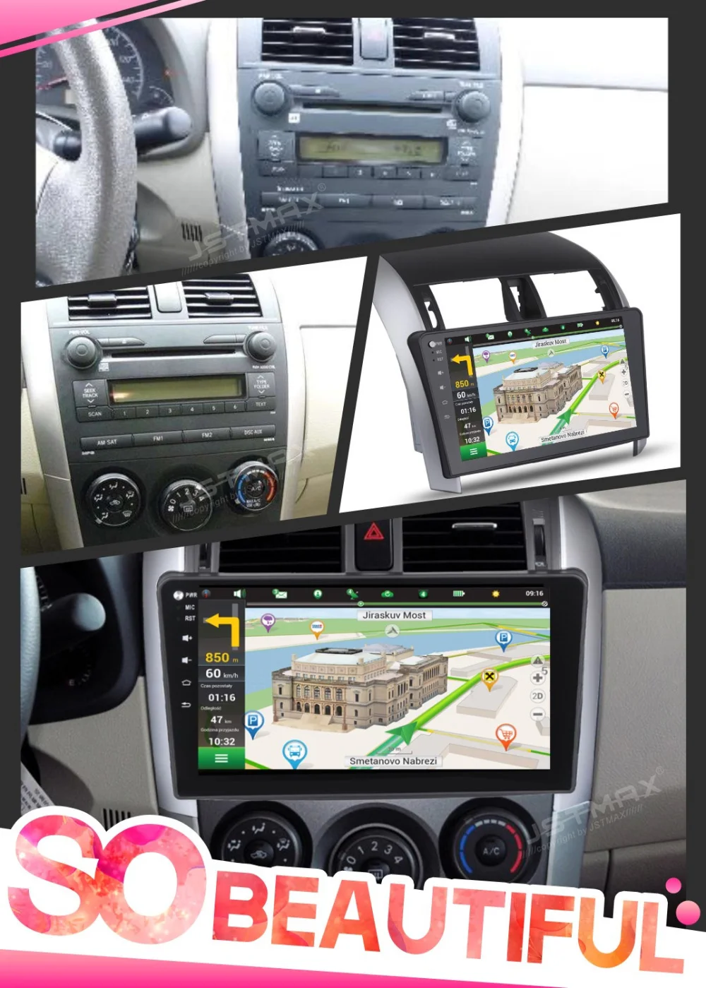 Best JSTMAX 10.2" Android 8.0 car dvd for Toyota Corolla 2007 2008 2009 2010 2011 gps navi Octa Core 4GB 32GB Auto Stereo(NO dvd) 2