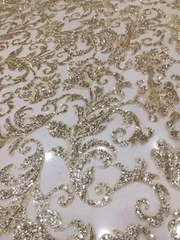 

David-1.1616 beaded glued glitter sequins lace fabric Hot selling African French net tulle Lace Fabric for party