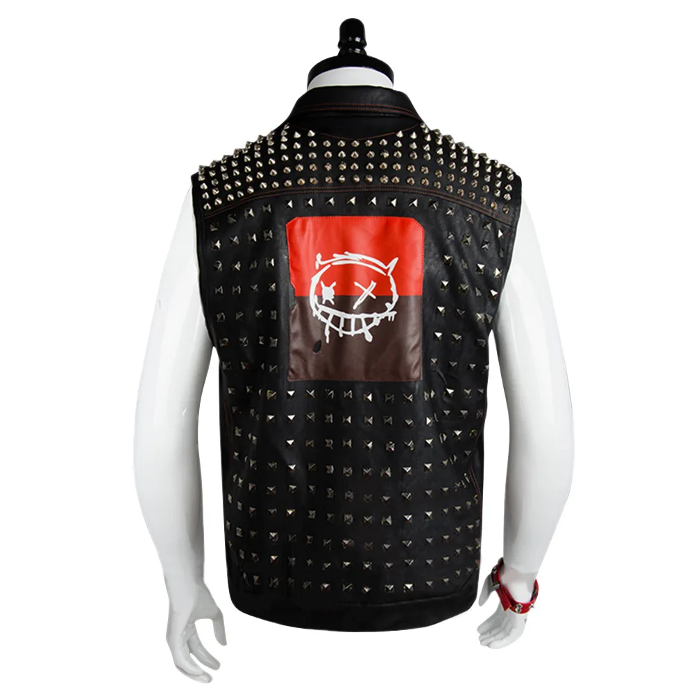 маска ренча из watch dogs 2 Watch Dogs Wrench Cosplay Vest Black Faux Leather Dedsec Rivet Vests Costume&Mask Badges|cosplay
