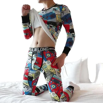 

KWAN.Z thermal underwear for men cartoon printing long johns compression underwear thickening and cashmere clothes for men