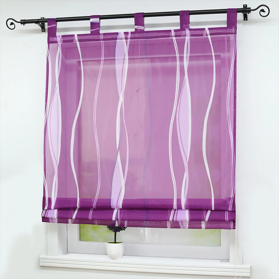 1 шт. в полоску панель кран Топ Римский занавес для кухни гостиной спальни Тюль Завязывающийся окно тени Тюль с драпировкой домашний декор - Цвет: purple