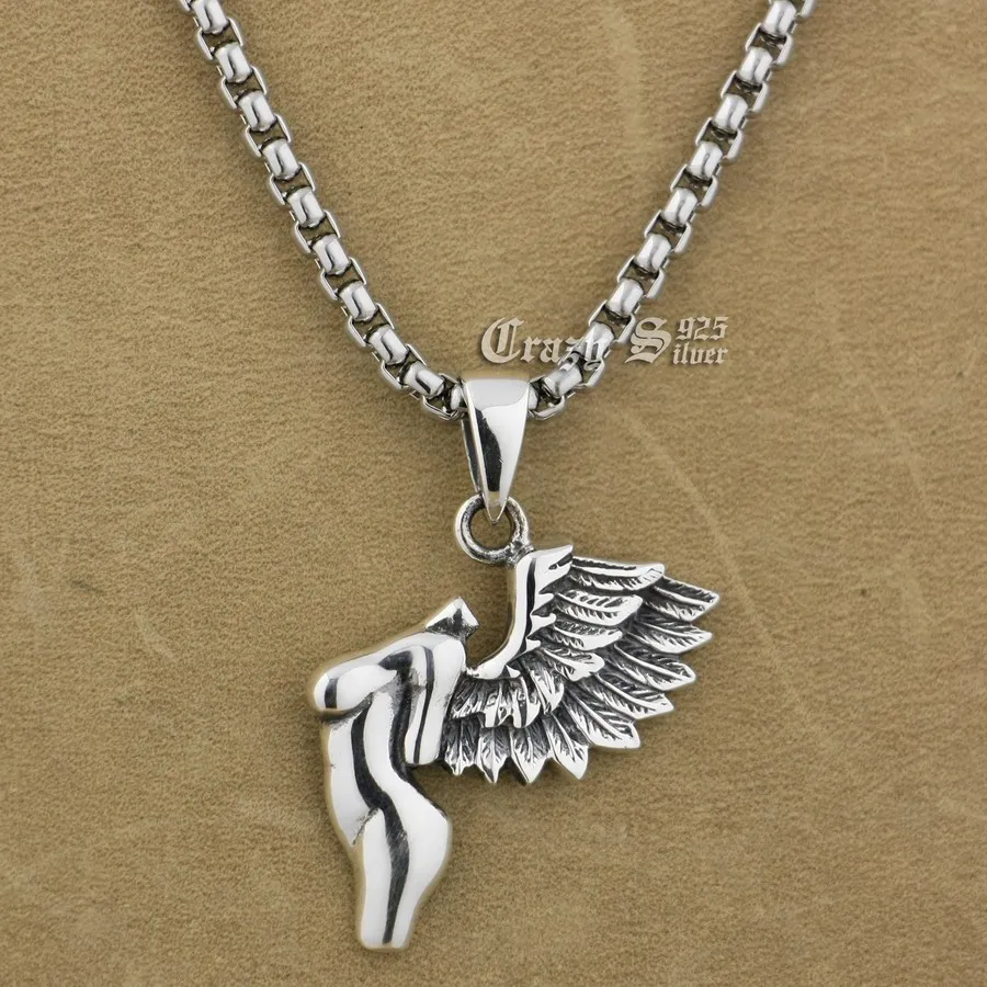

925 Sterling Silver Naked Wing Angel Fashion Pendant 9S016A Steel Necklace 24
