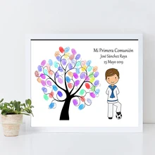 Изготовленное на заказ имя, дата детский футбол Mi Primera отпечаток пальца канва для DIY на Первое Святое Причастие Ablution вечерние Embellish