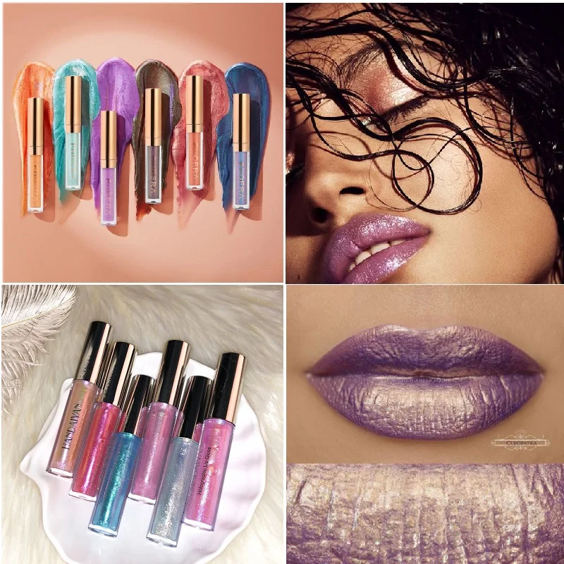 16 Color Holographic Gold Metallic Lip Gloss Glitter PHOERA Glow Laser