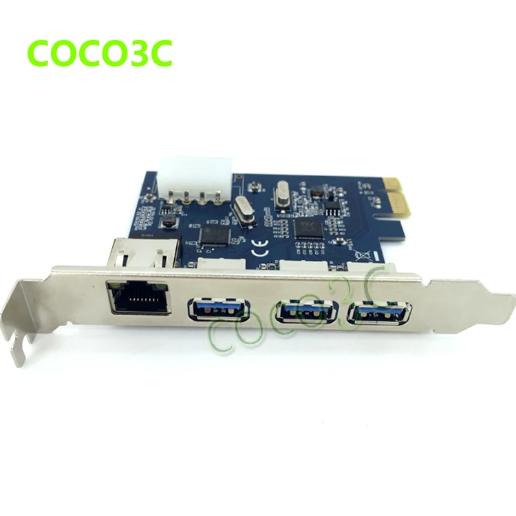 PCI-e-Внешние 3 порта USB 0 + RJ45 Gigabit Ethernet Сетевая карта USB3.0 1000M LAN комбинированная PCI express