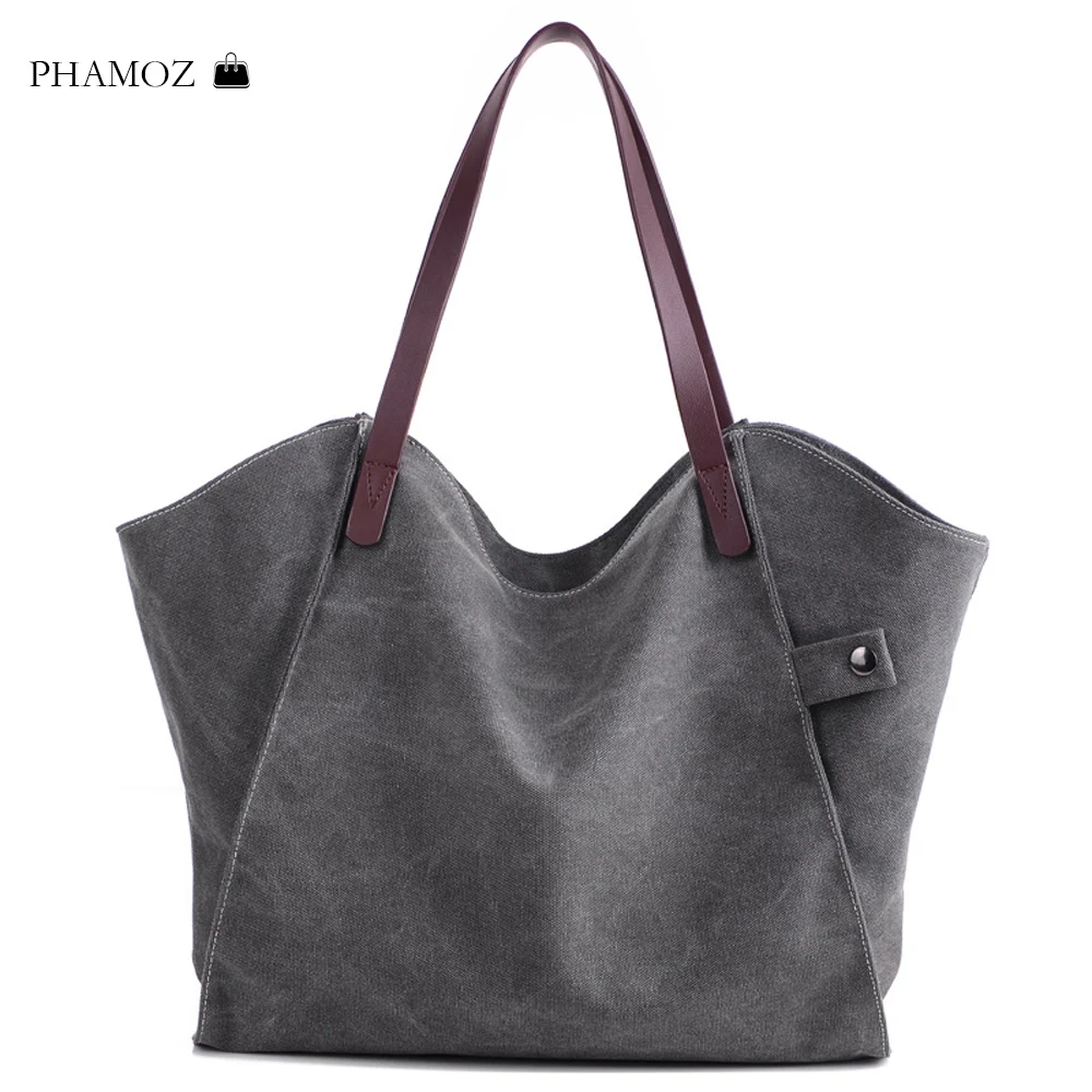 

Handbag Women Canvas Luxury Brand Ladies Girls High Capacity Travel Shopping Shoulder Brown Gray Tote Bags