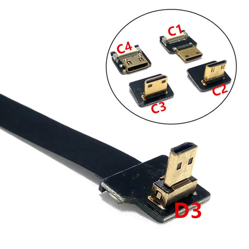 Down 90 Degree FPV Micro HDMI Male to Mini HDMI FPC Flexible Flat Cable fpv Flat Cable for GOPRO Multicopter Aerial Photography