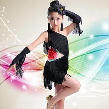 Кисточкой ребенок дети Профессиональный латинские танцы платье для девочек Бальные платья для танцев для детей бахрома для сальсы, спандекс, ча-ча Самба