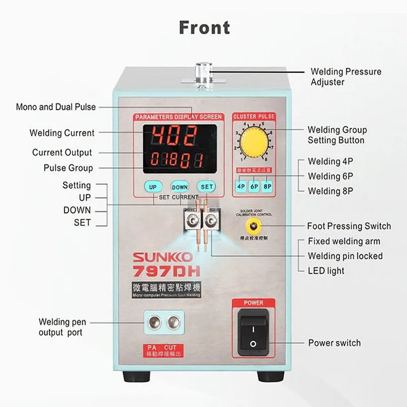 SUNKKO 797DH 18650 battery spot welding machine 3.8KW High Power spot welder thickness up to 0.35mm precision Pulse spot welder