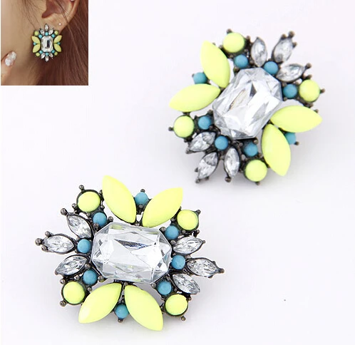 SPX5760 New 2015 Fashion Alloy Candy Color Flower Bohemian Stone Earrings Ear Pin for women jewelry