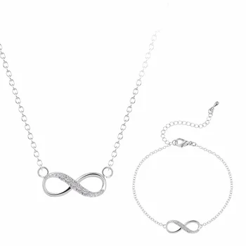 Kinitial 2pcs New Infinity Cross Crystal Dangle Bracelet Necklace Sets Bridal Wedding Party Jewelry Set Pendientes Mujer Bijoux 1