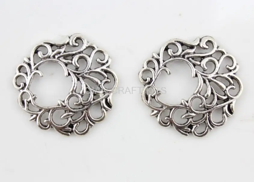 

50 шт. большой цветочный филигранный цветок прокрутки античный серебряный металлический сплав цинка кулон цветок десташ, шарм, капли для diy 40 мм