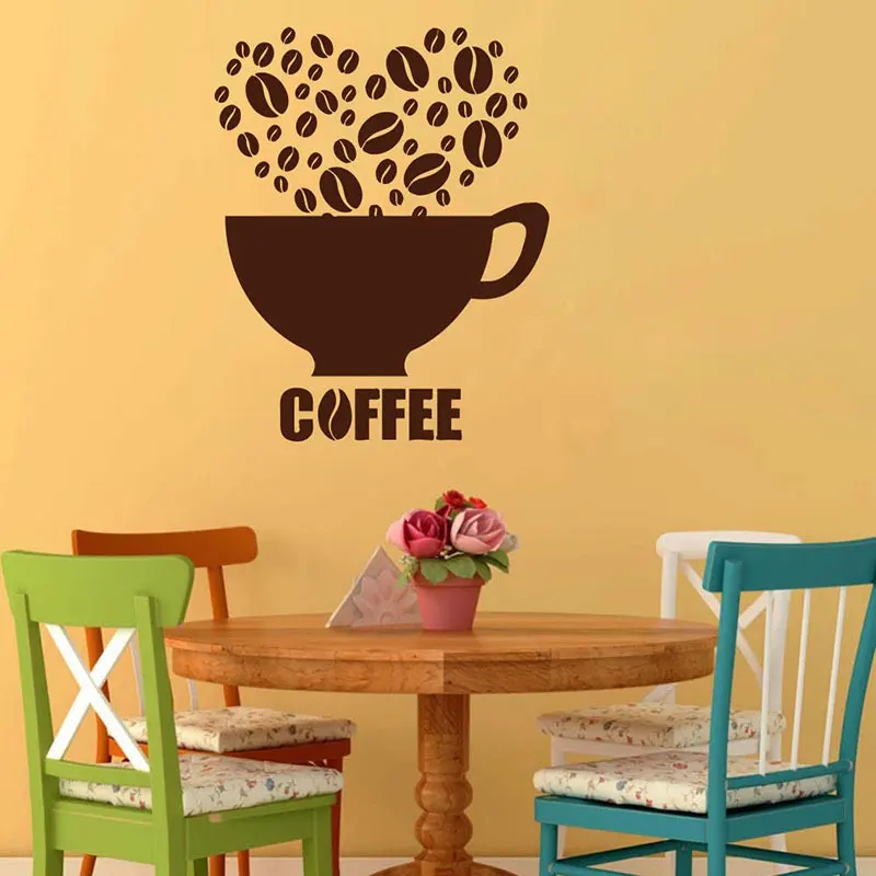 

Coffee Cup Beans Kitchen Cafeteria Cafe Wall Sticker Vinyl Home Decor Decals Removable Mural Coffee House Window Wallpaper 3304