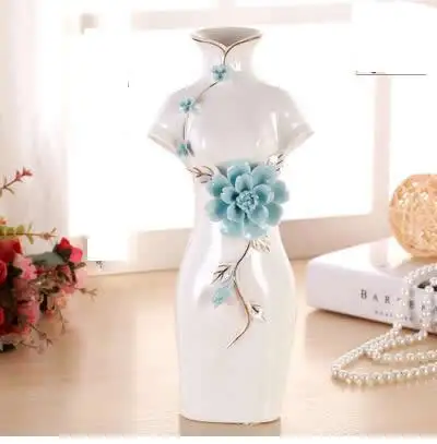 Классический китайский стиль Cheongsam стиль ваза творческих людей моделирования фигуры керамическая ваза изысканный товары для дома - Цвет: B