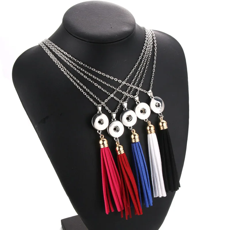 

Snap Jewelry Vintage boho style Snap Button Long Tassel Necklace Choker Collar with 60cm Chain 18mm Snap Buttons Gifts