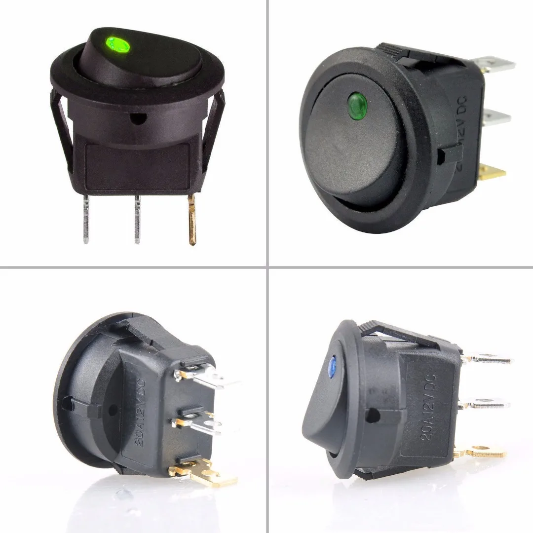 20Pcs Pushbutton Switch ON/OFF Round Rocker Switch LED Illuminated Car Dashboard Dash Boat Van 12V Waterproof Cap