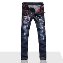 2017 new 705 Korean fashion hole paint ink cotton slim feet men’s jeans (29-38 code) shipping