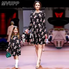 

MVUPP Mother daughter dresses Christmas Elk Graphic Loose Fit A-line Dress Mother daughter outfits full Sleeve me and minime NMD