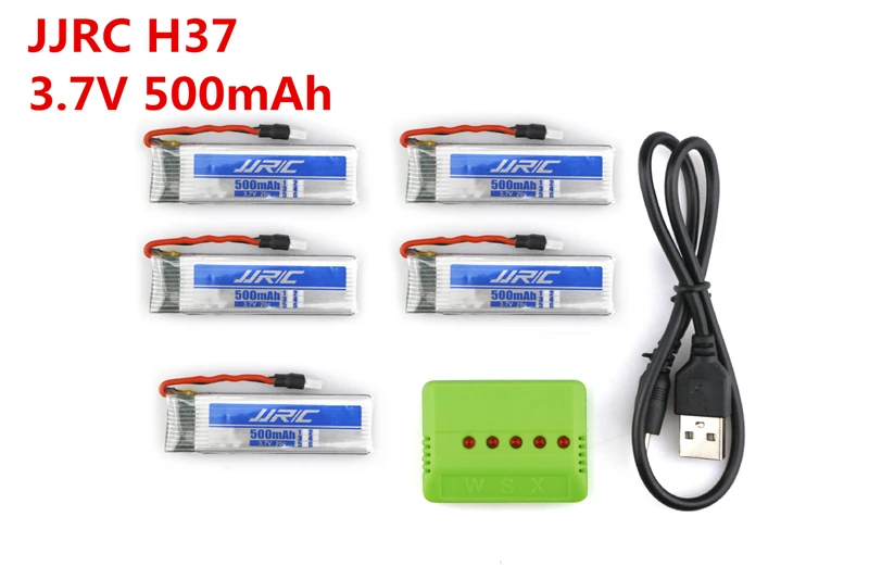 5 шт. Оригинальный JJRC H37 3.7 В 500 мАч 30C LiPo Батареи с 1 Зарядное Устройство Для RC Quadcopter