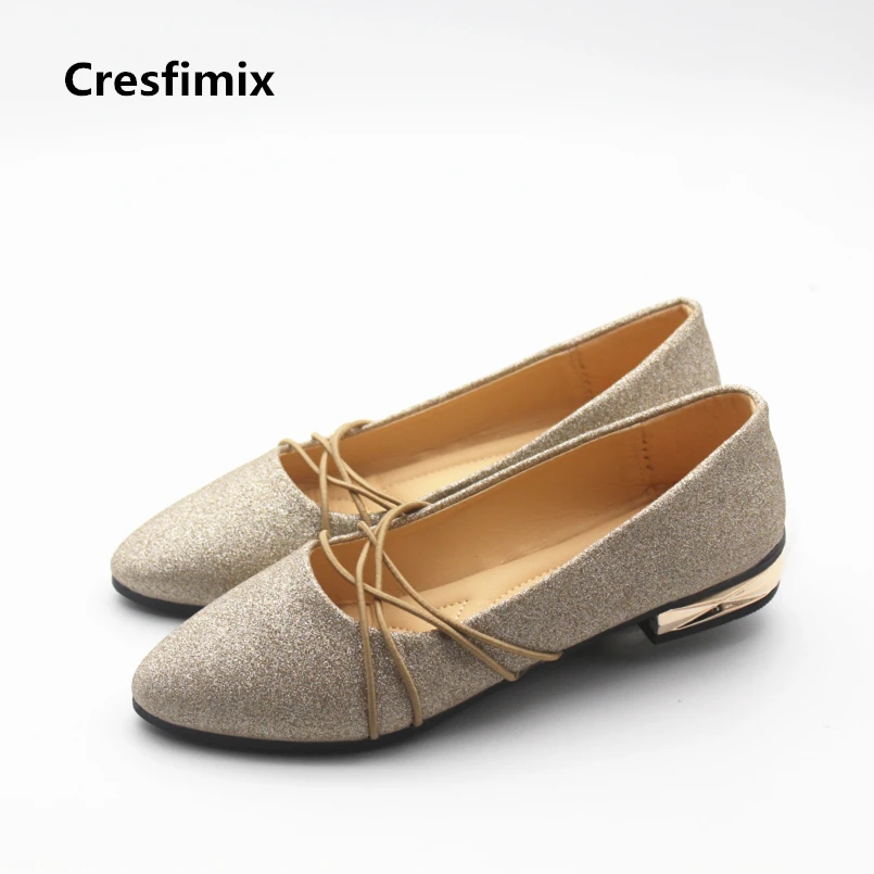 

Cresfimix women fashion high quality golden slip on flat shoes lady comfortable spring & summer shoes cool sexy party shoes a870