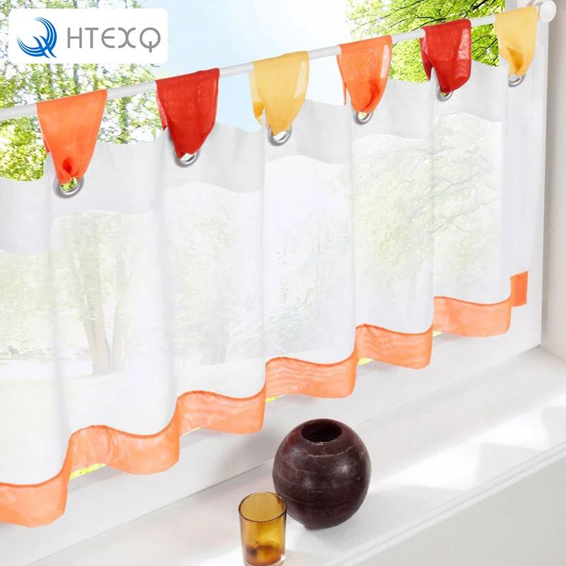 Image British Half curtain Embroidered Window Valance Customize Light Shading Curtain for Kitchen Cabinet Door