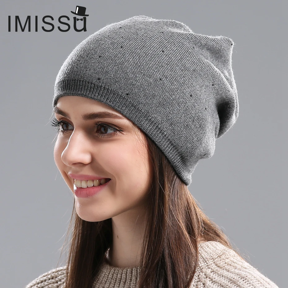 IMISSU Women's Winter Hat Knitted Wool Beanie Female Fashion Skullies