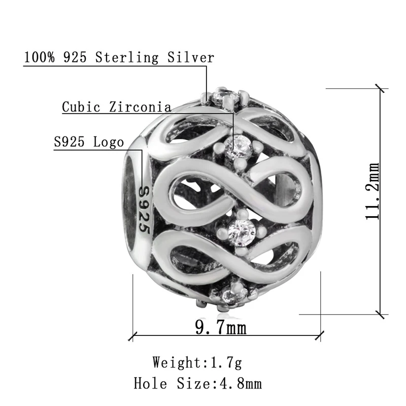 Sambaah сверкающие Бесконечная любовь Круглый Шарм 925 античное серебро Бесконечность CZ Бусины Подходят Pandora стиль браслет - Цвет: CWS0194-1
