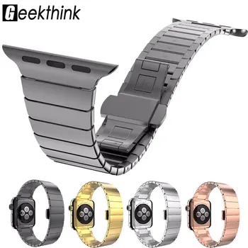 

316L Stainless Steel Link Bracelet Replacement Band for Apple Watch 4 3 2 1 40mm 44mm Band Strap with Butterfly Folding Clasp