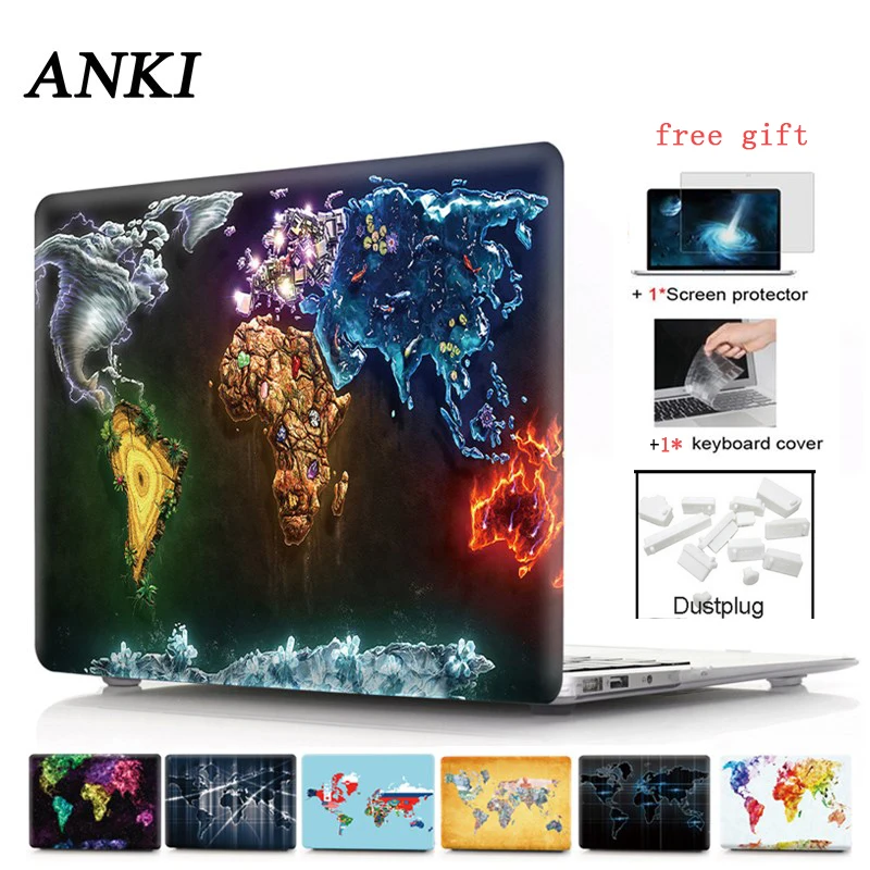 

Heat Dissipation Laptop Cover For Macbook Air Retina 11 12 13.3 15.4 New Pro 13 15 A1706 A1707 Plastic Map Pattern Notebook Case