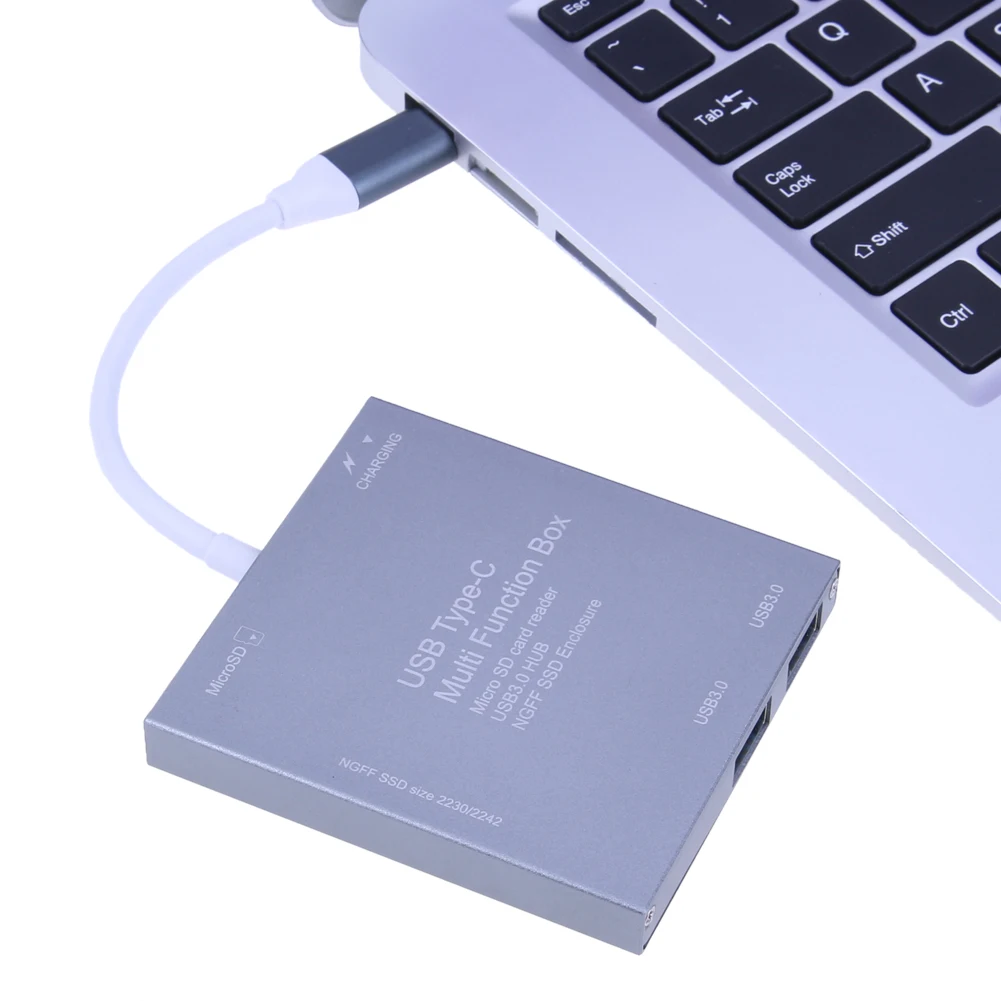 

3 in 1 USB 3.0 Type C To M.2 NGFF SSD Enclosure Multi Function SSD adapter charging cord memory card card reader