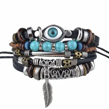 

NIUYITID Turkish Eye Bracelets For Men Women Leather Owl Bracelet Male Charm Jewelry Female Braclet Adjustable