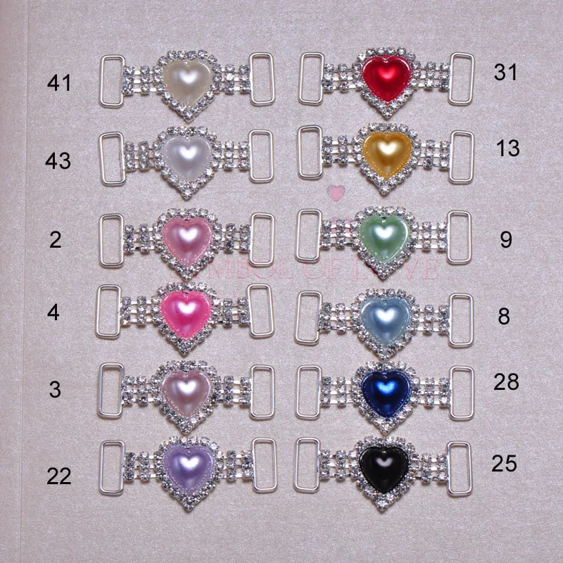 

(J0592) 45mmx19mm ,14mm bar,12colors heart rhinestone connector , silver plating, pearl bead,100pcs/lot
