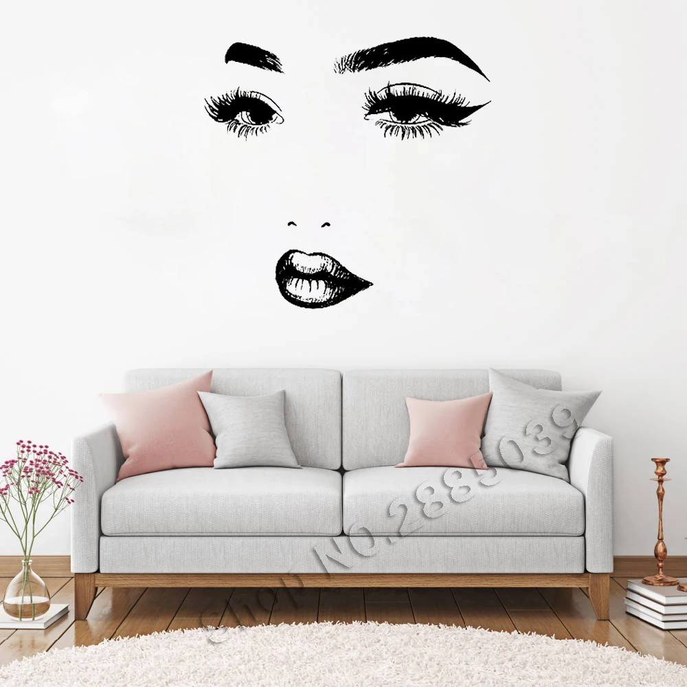 

Beautiful Girl's Side Face Wall Decal Eyelash Eyes Lips Beauty Salon Decoration Wall Sticker Vinyl Mural Home Decor Hot LC557