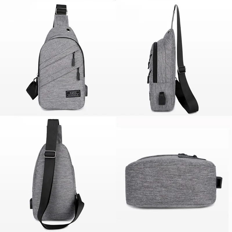 USB Charging Shoulder Bag for men Anti-theft chest bag casual waterproof diagonal bag Korean version of the headset hole bags