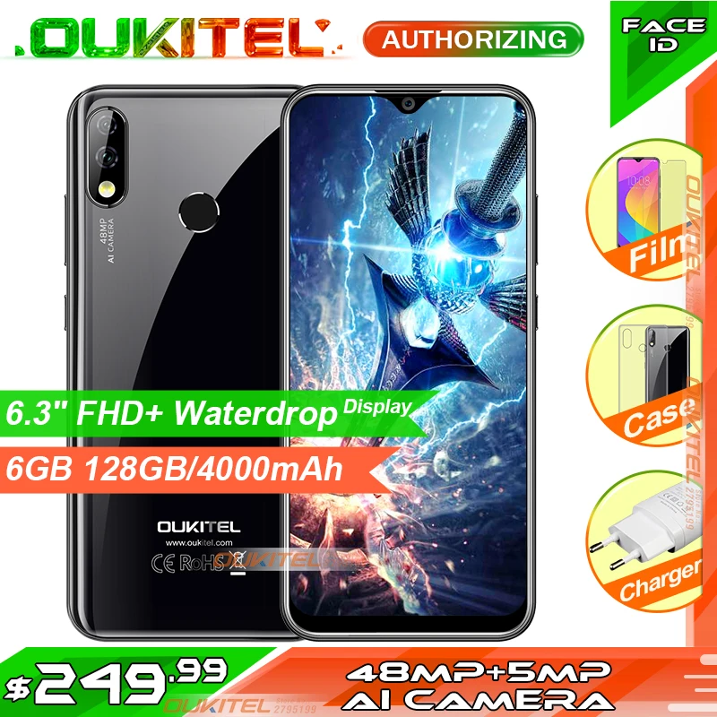 

OUKITEL Y4800 6.3" FHD+ Display 6GB RAM 128GB ROM Smartphone Android 9.0 48MP+5MP Fingerprint 4000mAh 9V/2A Face ID Mobile Phone