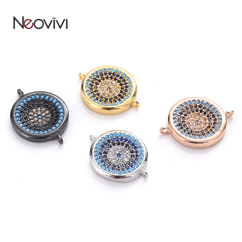 

Neovivi DIY Charms for Jewelry Making Pave Black Blue Micro Cubic Zirconia Round Beads Bracelets Connectors Jewellery Handmade