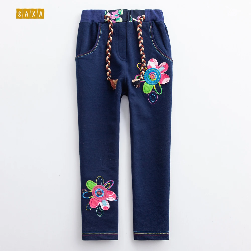 

Girls pants NEAT 100% cotton Girls Winter Pants Children Clothing Appliques Flowers Pattern Elastic band Baby Trousers K720