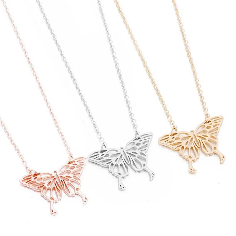 Jisensp Origami Animal Pendant Necklace for Women Stainless Steel Jewelry Cute Butterfly Whale Elephant Necklace Choker joias