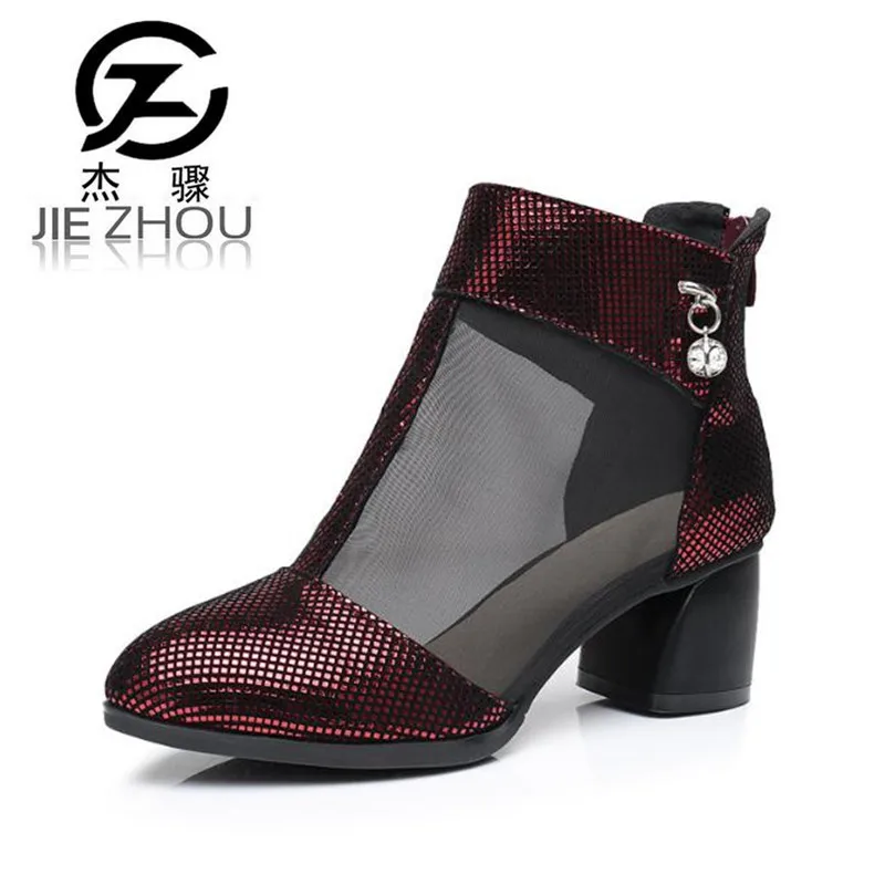 

2018 new summer Hollow net boots Small code 31 32 High-heeled women's boots Fashion sexy wine red, silver large size boots boty
