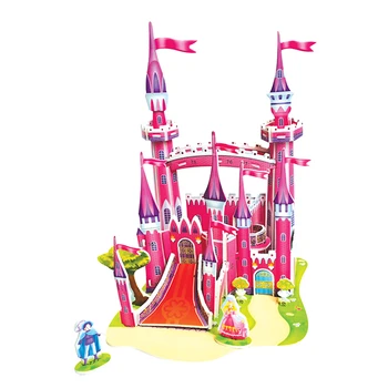 

3D Puzzle Diy Games and Puzzles Model Building Safe Foam Pink Twin Towers Palace Castle Girl Toys for Children