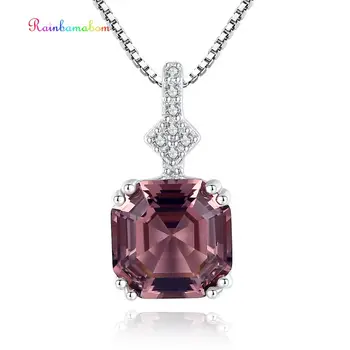 

Rainbamabom Real 925 Solid Sterling Silver Created Moissanite Morganite Gemstone White Gold Pendant Necklace Jewelry Wholesale