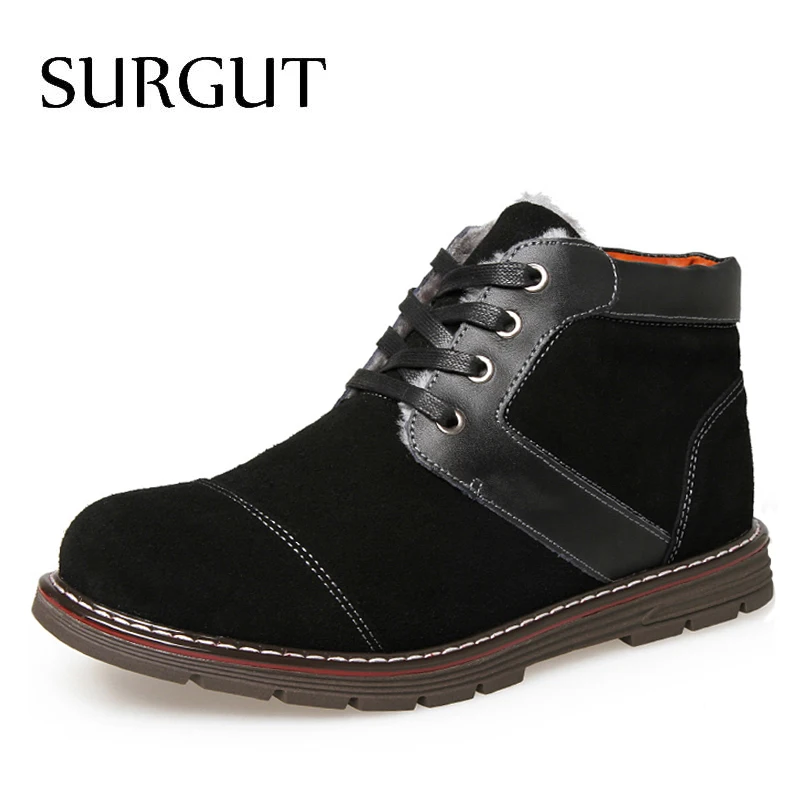 

SURGUT Brand Men's Boots Non Slip Ankle Snow Boots Cool Winter Warm Fluff Cotton Lace-Up 2019 New Arrival Fashion Boots For Men