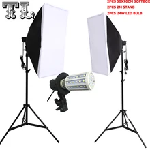 2 UNIDS 24 W LED Bombillas E27 Foto video iluminación kit softbox Kit de luz difusa 2 unids soporte de luz softbox 2 unids 2 unids luz titular