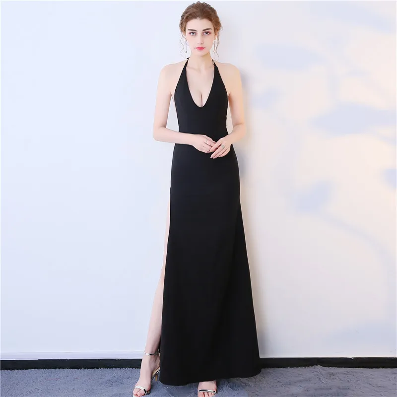 Черный JaneVini Vestidos сексуальное черное длинное вечернее платье трапециевидной формы с открытой спиной с большим вырезом простой сатин платье для матери невесты Плюс Размер - Цвет: Черный