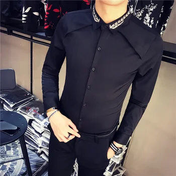 

men shirt 9045 / owner wind fall 2018 men's clothing han edition grain 92.9% polyester, 92.9% spandex P55 long-sleeved shirt