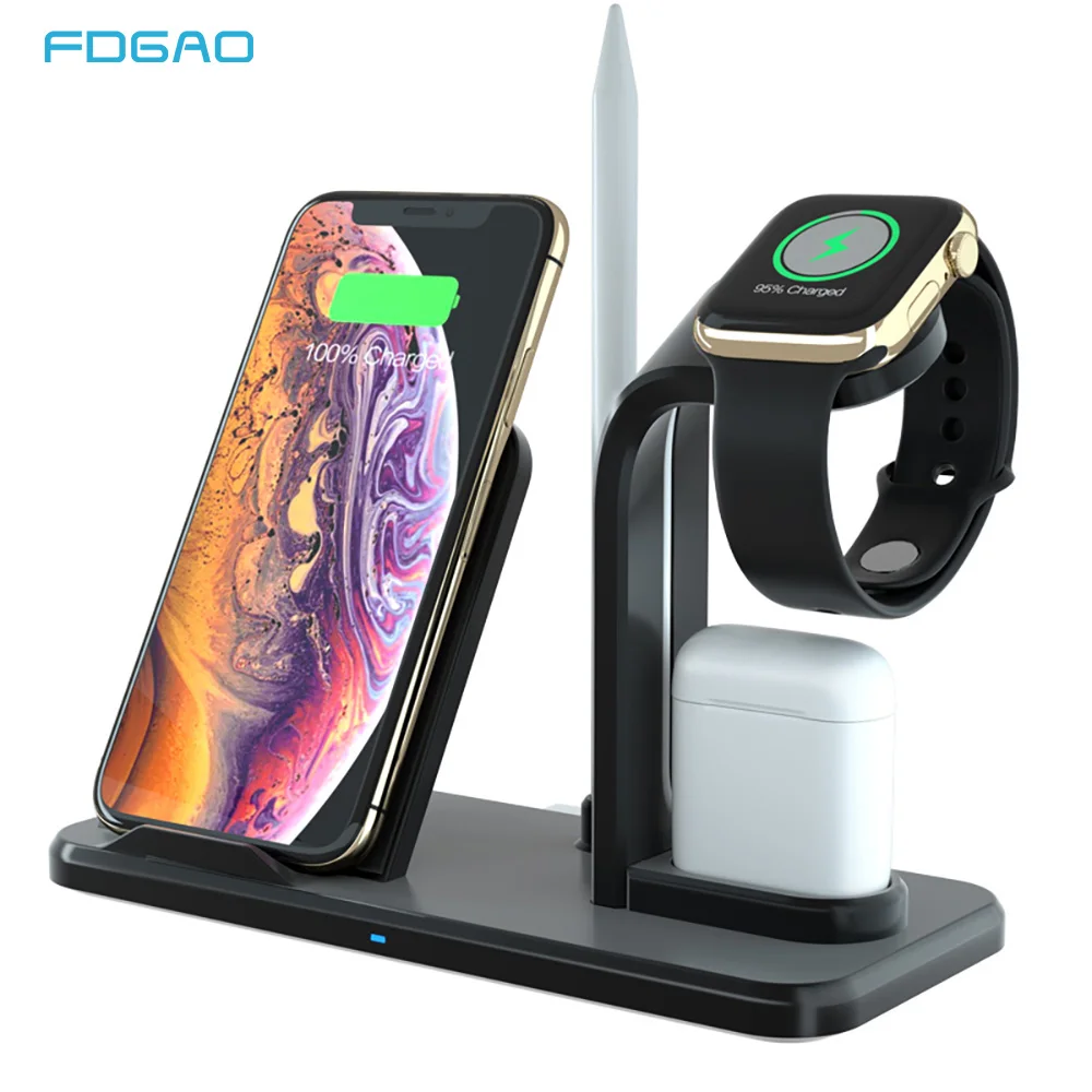 FDGAO 3 в 1 10 Вт Qi Беспроводное зарядное устройство для iPhone XR XS 8 X Быстрая зарядка подставка Док-станция для Apple Watch 4 3 2 1 Airpods карандаш держатель