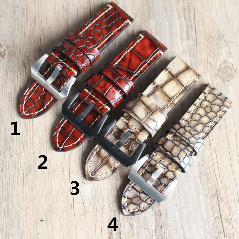

LUKENI Top Quality 20mm 22mm 23mm 24mm Genuine leather Crocodile Grain Brown Gray Watchbands For PAM LUMINOX Pilot Watch Strap