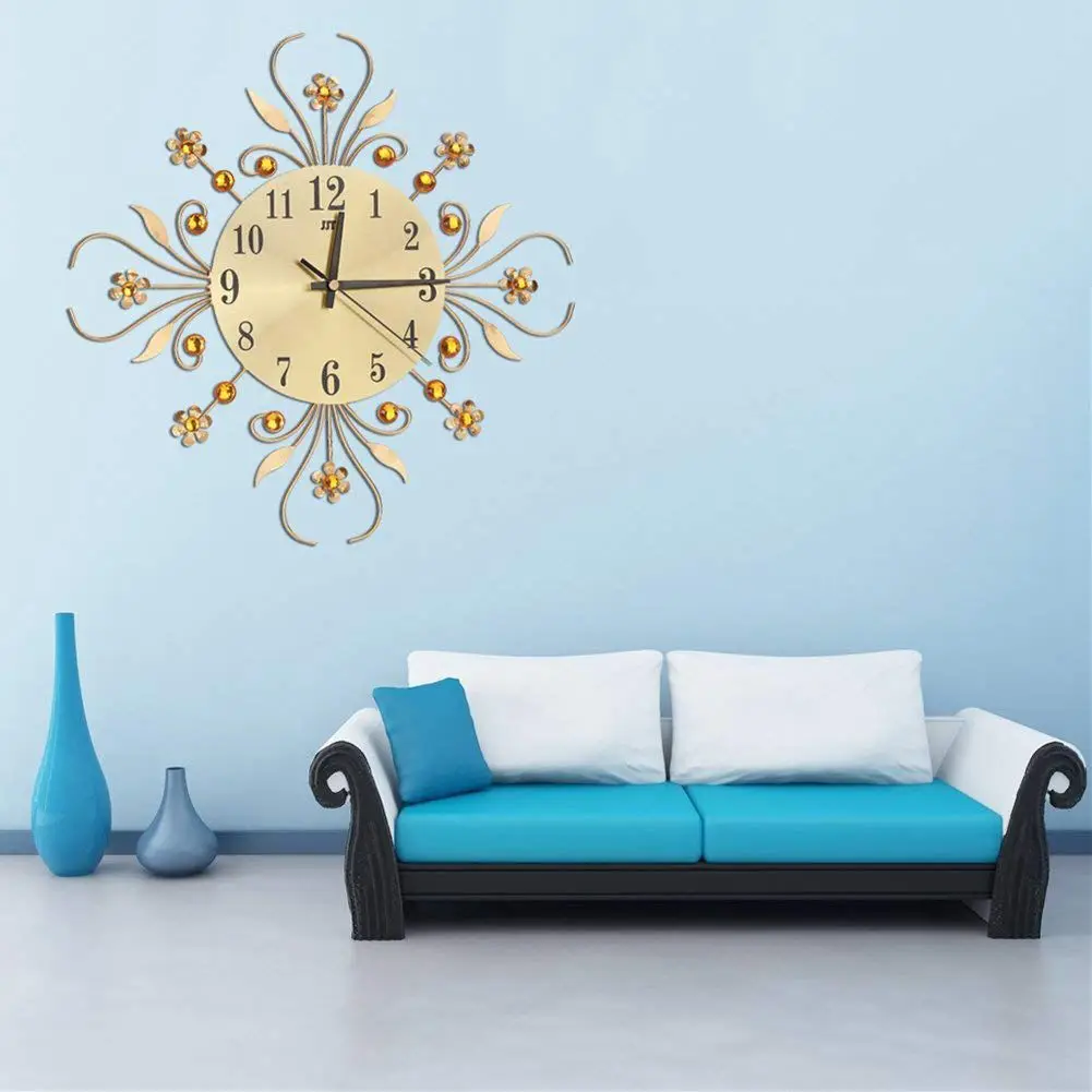 

Modern Crystal Diamond Wall Clock Luxury Flower Wall Clock Silent Metal Clock for Living Room Bedroom Home Wall Art Decorat